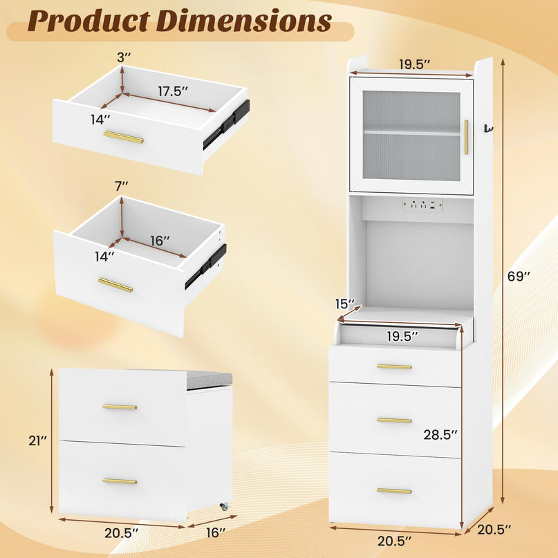 Coiffeuse 3-en-1 CHARMAID avec miroir rabattable