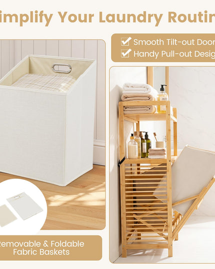 Giantex Double Tilt Out Laundry Hamper w/2-Tier Storage Shelf