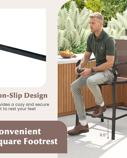 Giantex Counter Height Tall Patio Chairs with Breathable Mesh Fabric Metal Fram
