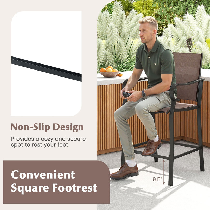 Giantex Counter Height Tall Patio Chairs with Breathable Mesh Fabric Metal Fram