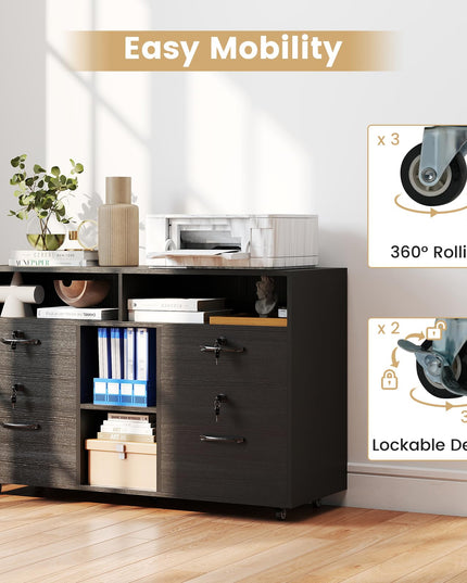Giantex 4-Drawer Lateral File Cabinet with Lock Adjustable Shelf Open Components