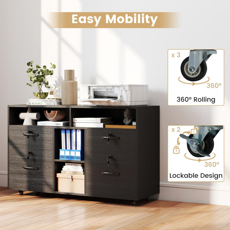 Giantex 4-Drawer Lateral File Cabinet with Lock Adjustable Shelf Open Components