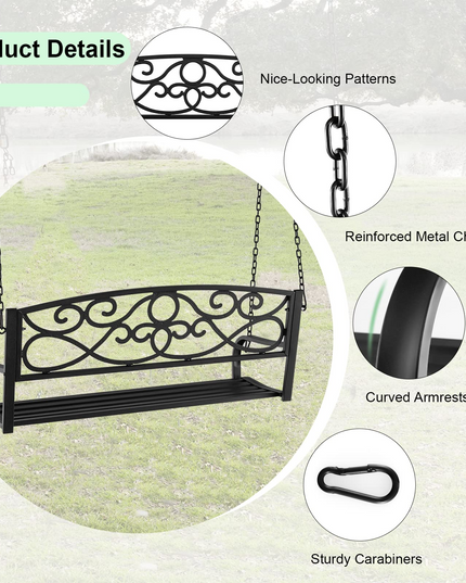 Metal Porch Swings 2 Person Outdoor Hanging Garden Bench with Sturdy Chains
