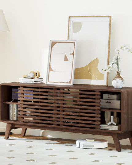 Meuble TV moderne Mid-Century Giantex avec armoire de rangement pour téléviseurs 60/65 pouces