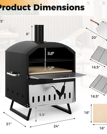 Giantex Wood Fired Outdoor Pizza Oven with 16-Inch Pizza Stone