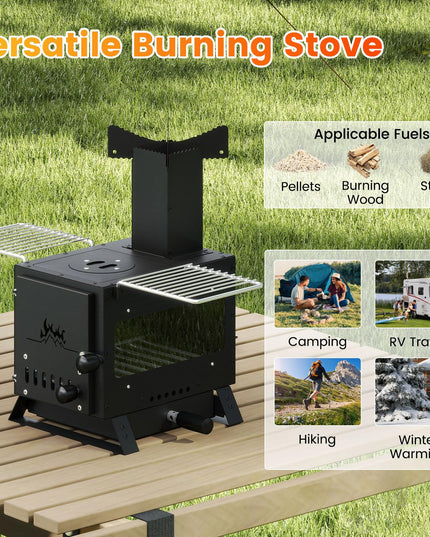 Giantex Hot Tent Stove with 3 Cooking Positions Anti-scalding Door Handle & 2 Grills