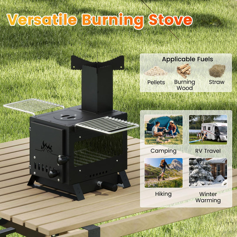 Giantex Hot Tent Stove with 3 Cooking Positions Anti-scalding Door Handle & 2 Grills
