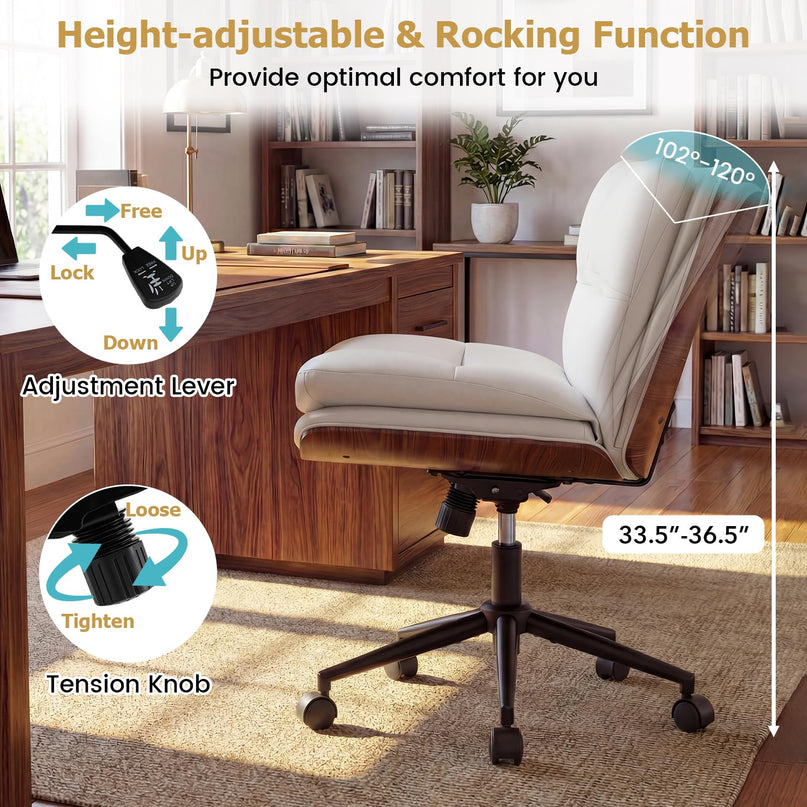 Giantex Armless Office Chair with Wheels for Home Office & Bedroom