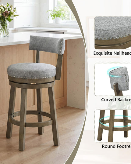 Giantex 27" Counter Height Stool with Linen Fabric Upholstered Seat & Back