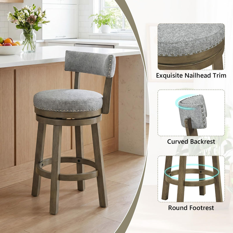 Tabouret de bar Giantex 68,5 cm, hauteur comptoir, avec assise et dossier rembourrés en tissu de lin