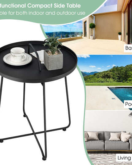 Giantex Outdoor Side Table with Handle - Metal Patio End Table