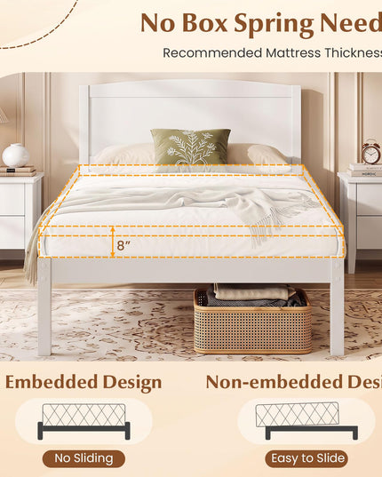 Giantex Twin/Queen/King/Full Size Wooden Bed Frame with Curved Headboard