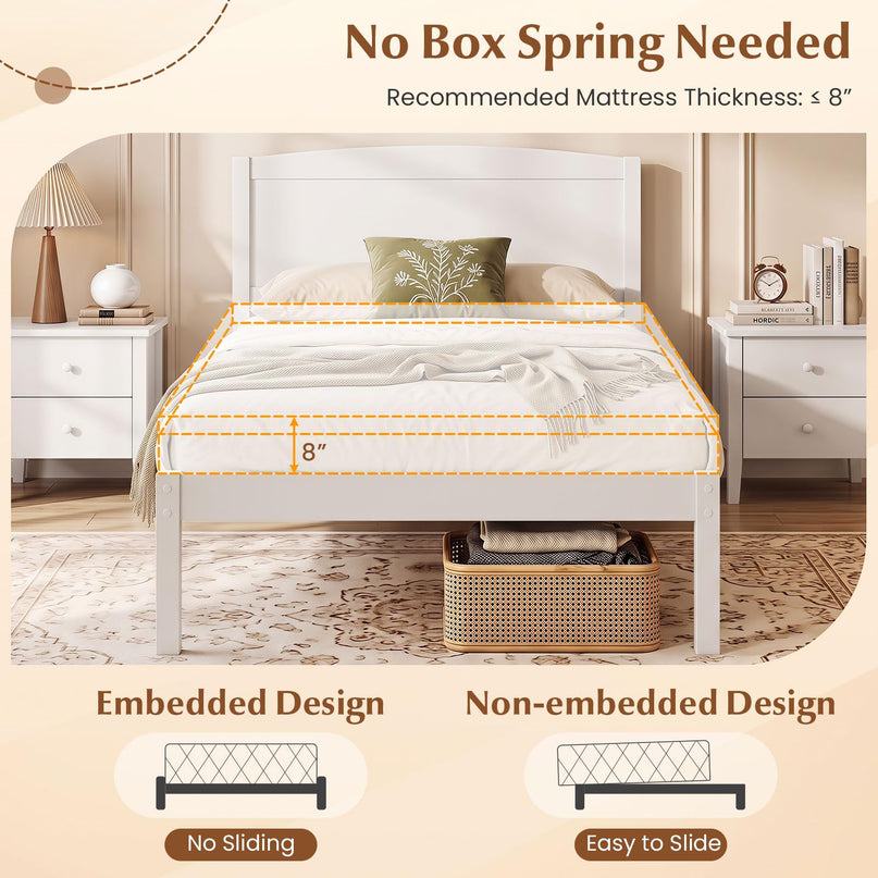 Giantex Twin/Queen/King/Full Size Wooden Bed Frame with Curved Headboard