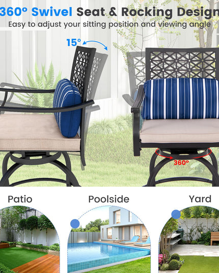 Giantex Outdoor Bar Stools, Metal Patio Bar Chairs with Cushion & Lumbar Pillow