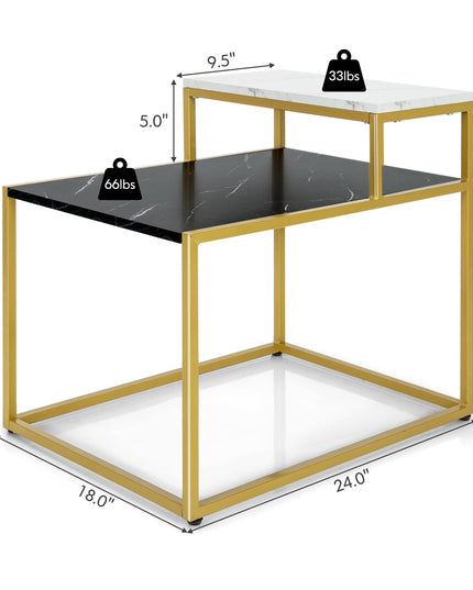 Giantex End Table, Nightstand w/Storage Shelf, 2-Tier Side Table w/Metal Frame