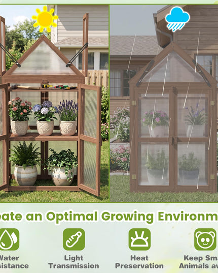 GIANTEX Mini Greenhouse Storage Shelves w/ Transparent Flip-Top Roof for Garden