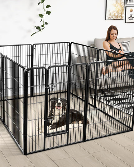 Giantex Dog Playpen Outdoor 40" H - 8/16 Panels Metal Pet Fence for Large Dogs, Heavy Duty Dog Pen Exercise Fence with Door