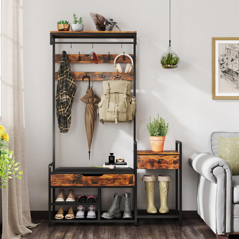 Giantex Coat Rack with Shoe Storage Bench