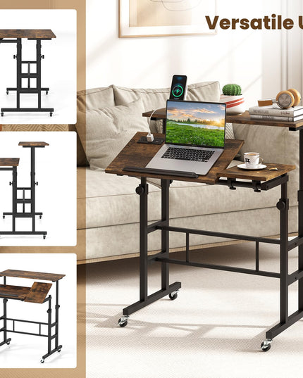 GIANTEX Mobile Standing Desk Adjustable Rolling Computer Desk
