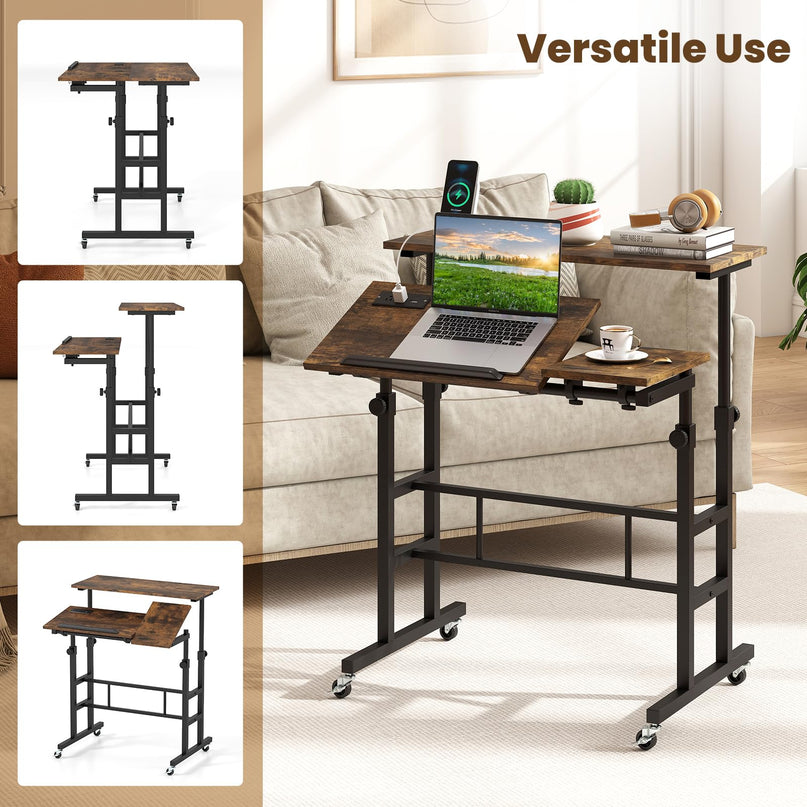 GIANTEX Mobile Standing Desk Adjustable Rolling Computer Desk