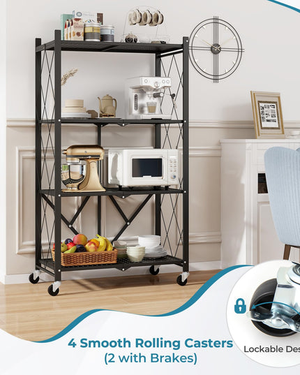 Giantex 4-Tier Foldable Storage Shelf, Collapsible Shelving Unit Display with Lockable Wheels