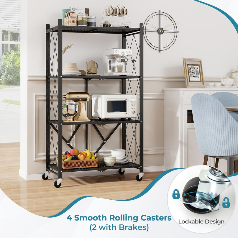 Giantex 4-Tier Foldable Storage Shelf, Collapsible Shelving Unit Display with Lockable Wheels