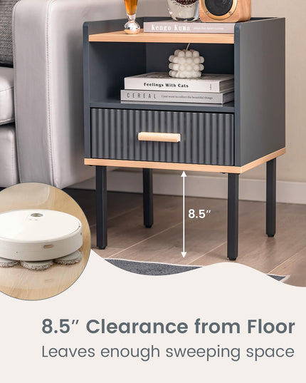 Giantex Modern Nightstand with Drawer - Bedside Table with Open Shelf, Gray