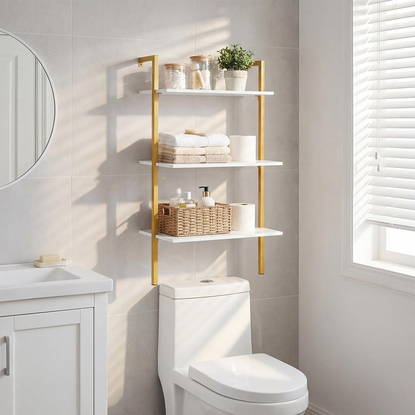 Giantex Ladder Shelf 3-Tier Wood Wall Mounted Bookshelf(1/2)