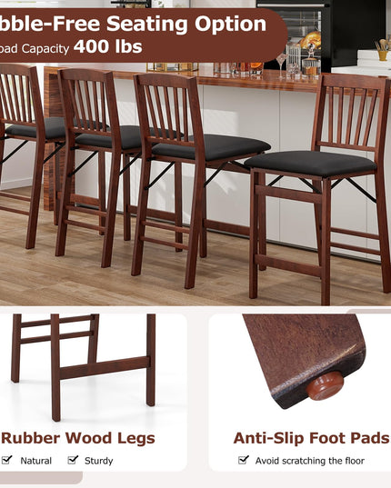 Giantex Folding Bar Stools Set, 24.5" Counter Height Bar Dining Chairs with Back