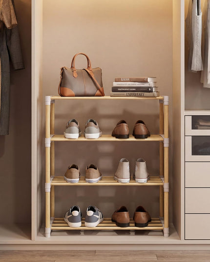 Meuble à Chaussures Empilable à 4 Niveaux Giantex avec Étagères Ouvertes à Lattes