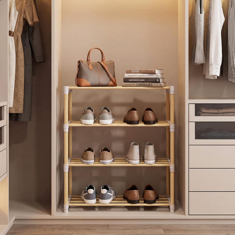 Meuble à Chaussures Empilable à 4 Niveaux Giantex avec Étagères Ouvertes à Lattes