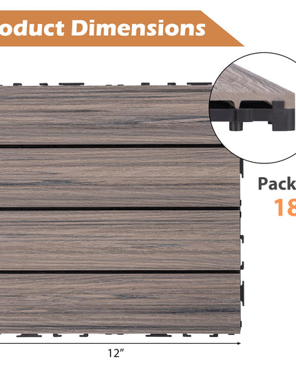 Giantex Interlocking Deck Tiles 18/36 Pack - 12" x 12" Weatherproof Composite Outdoor Flooring Covering