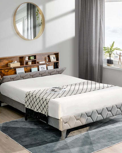 Giantex Full Size Bed Frame with Storage Headboard