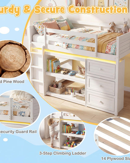 Giantex Loft Bed Twin Size with LED Lights for Boys Girls
