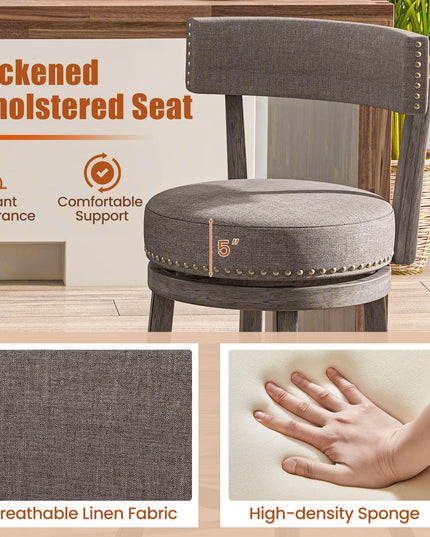Giantex 26" Bar Stools Set, Swivel Counter Height Bar Chairs with Footrest, Rubber Wood Frame