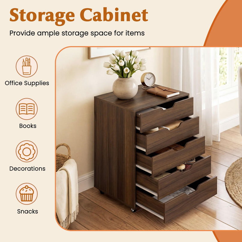 Giantex 5-Drawer Vertical File Cabinet Mobile Office Storage Cabinet