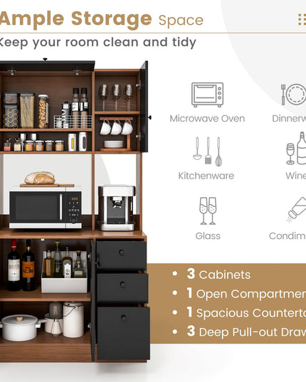 Giantex Kitchen Pantry, Buffet Hutch with 3 Storage Cabinet, 71'' Floor Large Cupboard with 3 Deep Drawers