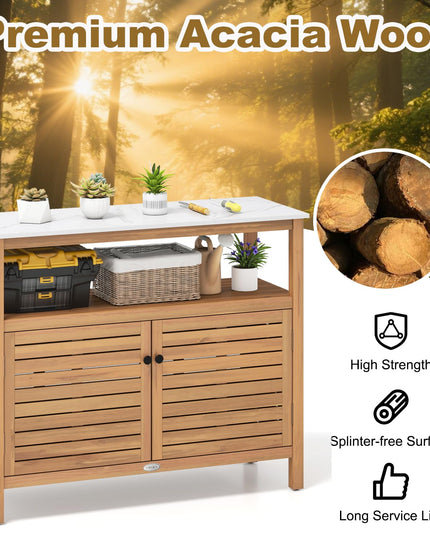 Giantex Outdoor Potting Bench Acacia Wood Large Planting Workstation