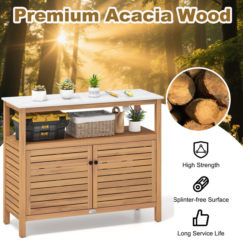 Giantex Établi de jardinage extérieur en bois d'acacia Grande station de travail pour semis