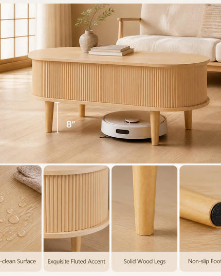 GIANTEX Oval Lift Top Coffee Table with Storage for Living Room