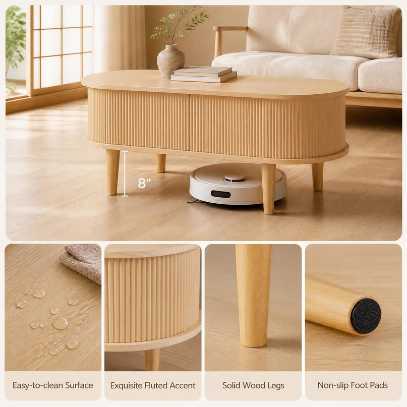 GIANTEX Oval Lift Top Coffee Table with Storage for Living Room