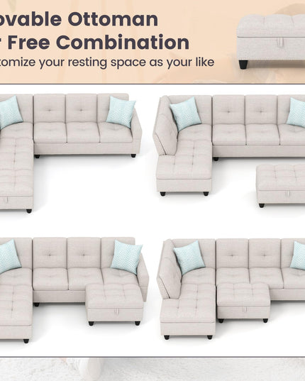 Giantex 98" L Shaped Sofa with Movable Storage Ottoman
