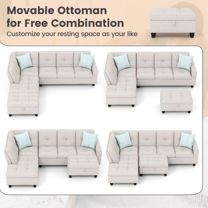 Giantex 98" L Shaped Sofa with Movable Storage Ottoman