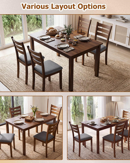 Giantex Rectangular Kitchen Table Set w/ 4 Upholstered Chairs for 4