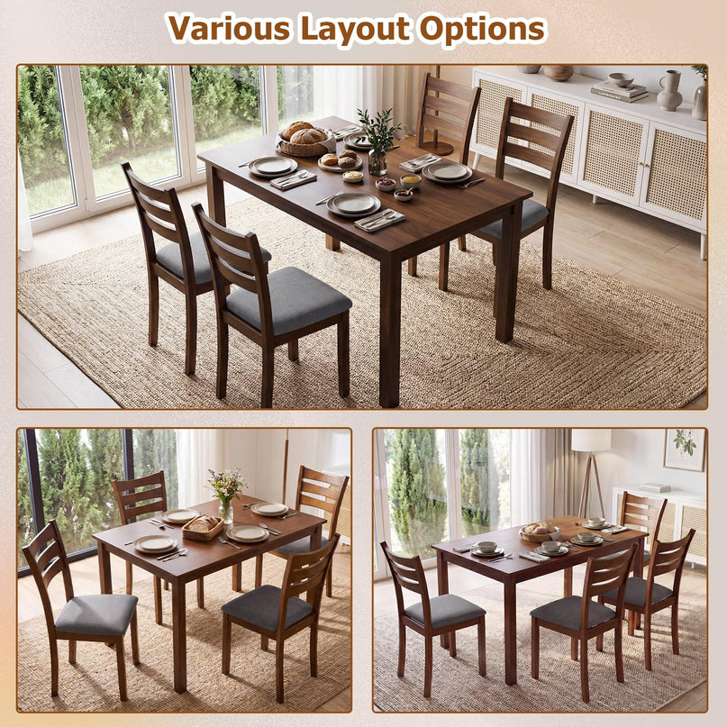 Giantex Rectangular Kitchen Table Set w/ 4 Upholstered Chairs for 4