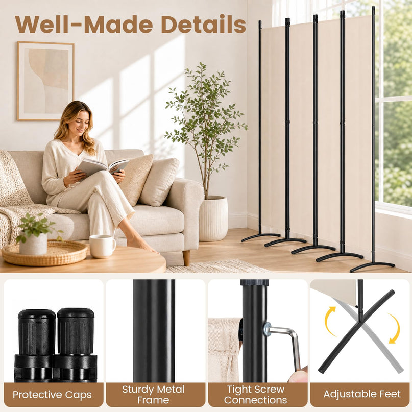 Giantex 4 Panel Room Divider, 5.6Ft Folding Screen, Home Office Freestanding Tall Partition