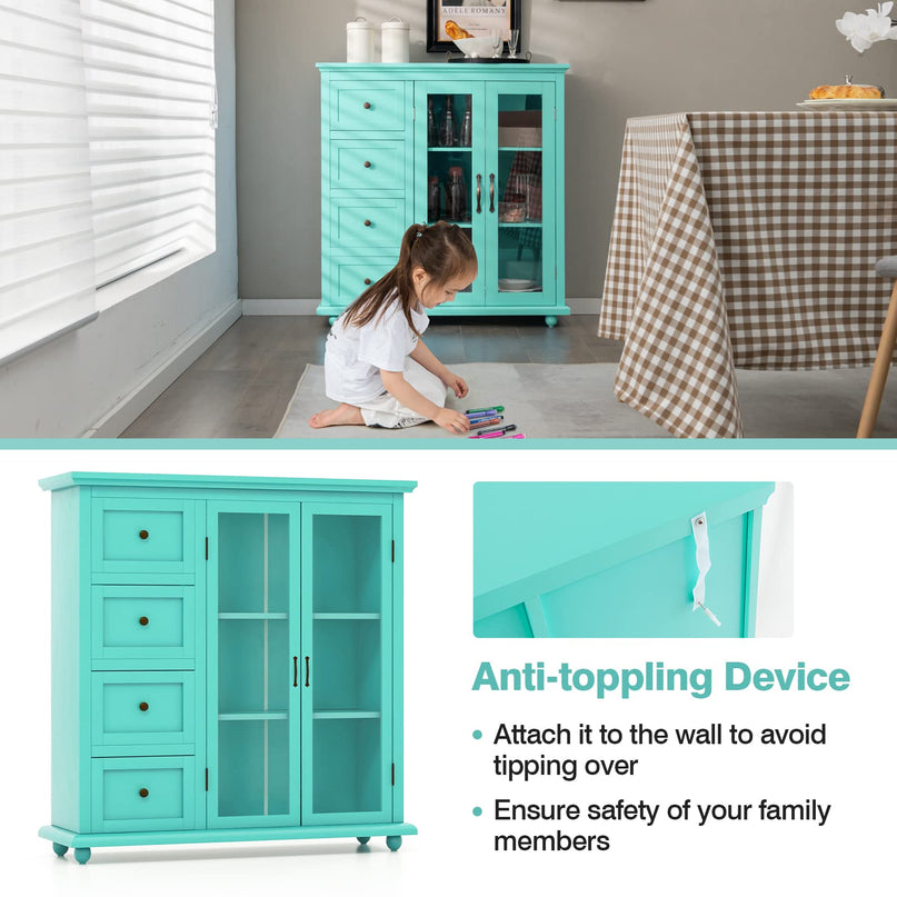Giantex Buffet Sideboard with Storage - Kitchen Pantry Cabinet with 2 Doors, 4 Drawers, Adjustable Shelf