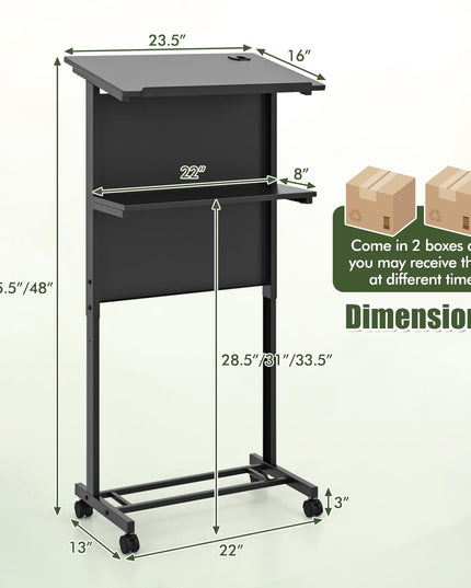 Giantex Mobile Lectern Podium, Height Adjustable Rolling Laptop Cart with Tilting Tabletop