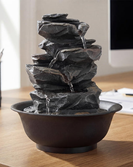 Giantex Warm Light Rock Tabletop Water Fountain Zen Meditation
