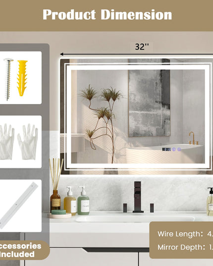 LED Bathroom Mirror, Lighted Beveled Edge Vanity Mirror Wall Mounted